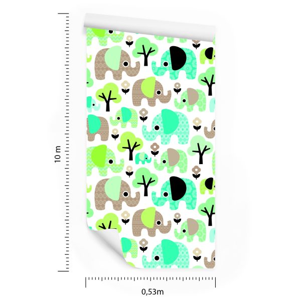Behang Olifanten Boom Bloemen Groene Jongenskamer - Afbeelding 8