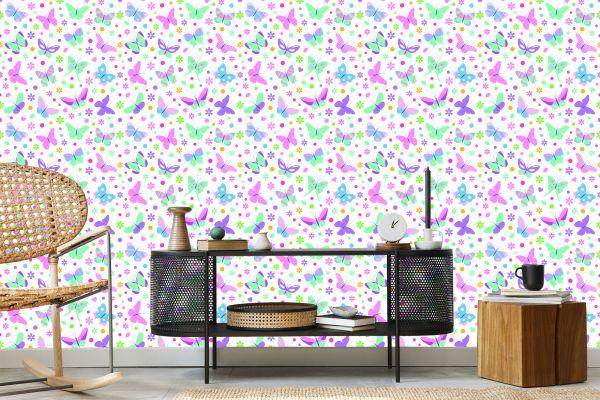 Behang Voor Kinderen Kleurrijke Vlinders Polka Dots Bloemen - Afbeelding 5
