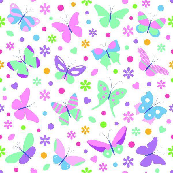Behang Voor Kinderen Kleurrijke Vlinders Polka Dots Bloemen - Afbeelding 2