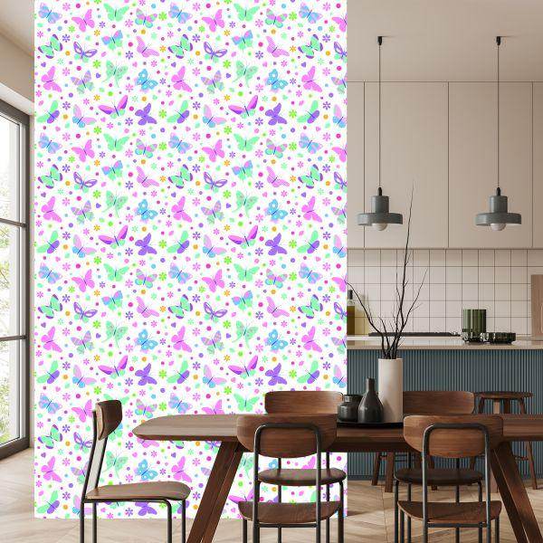 Behang Voor Kinderen Kleurrijke Vlinders Polka Dots Bloemen - Afbeelding 4