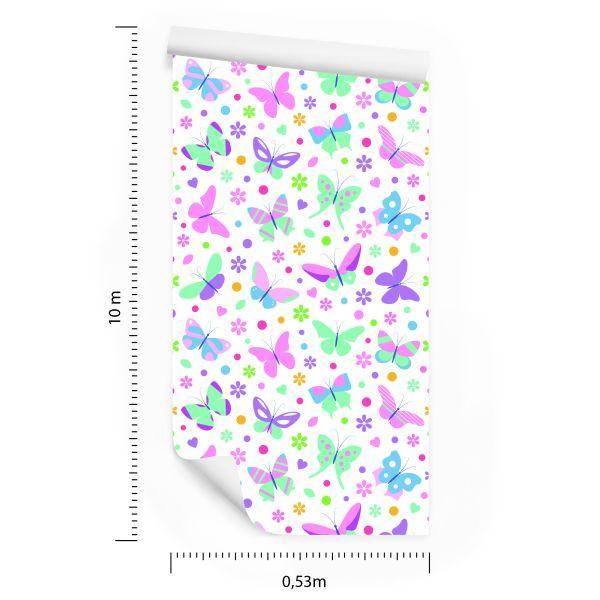 Behang Voor Kinderen Kleurrijke Vlinders Polka Dots Bloemen - Afbeelding 8