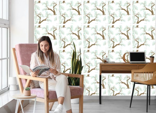 Behang Groene Boombladeren Voor Woonkamer Slaapkamer - Afbeelding 7