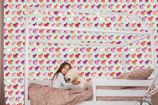 Behang Kleurrijke Paardenkamer Meisjes - Afbeelding 7