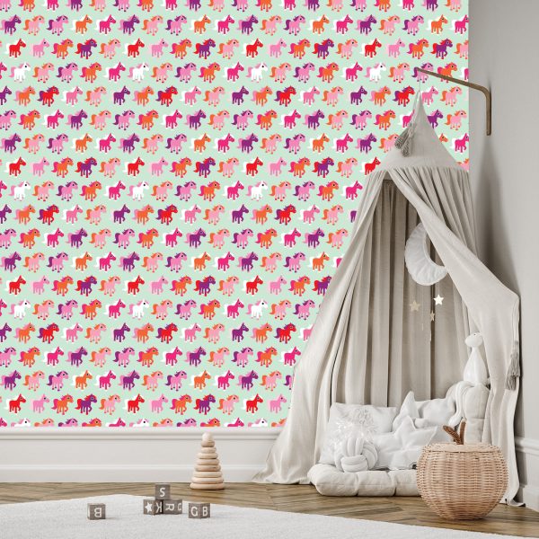 Behang Kleurrijke Paardenkamer Meisjes - Afbeelding 3