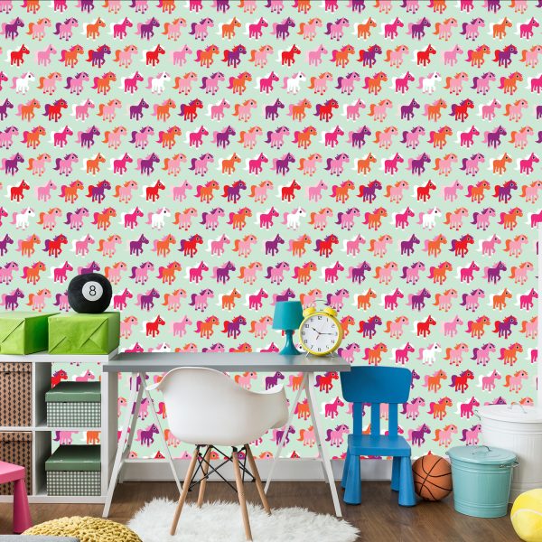 Behang Kleurrijke Paardenkamer Meisjes - Afbeelding 4