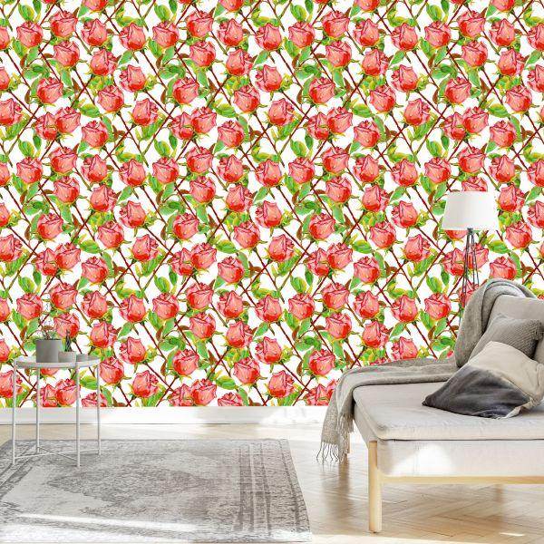 Behang Rozen Met Stengels - Afbeelding 3