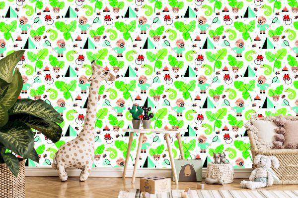 Behang Naar De Jongenskamer Laten Groene Dieren Achter - Afbeelding 5