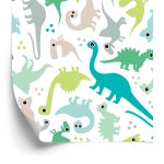 Behang De Kleurrijke Gestippelde Dinosaurussen Een Jongenskamer