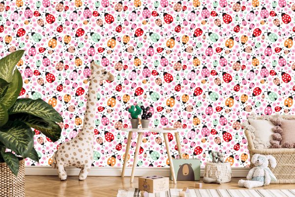 Behang Voor Meisje, Lieveheersbeestjes, Harten Bloemen - Afbeelding 5