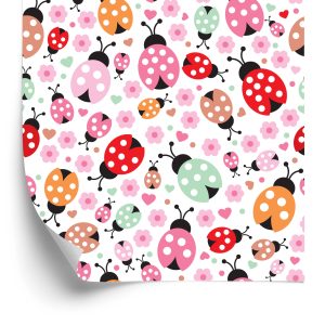 Behang Voor Meisje, Lieveheersbeestjes, Harten Bloemen