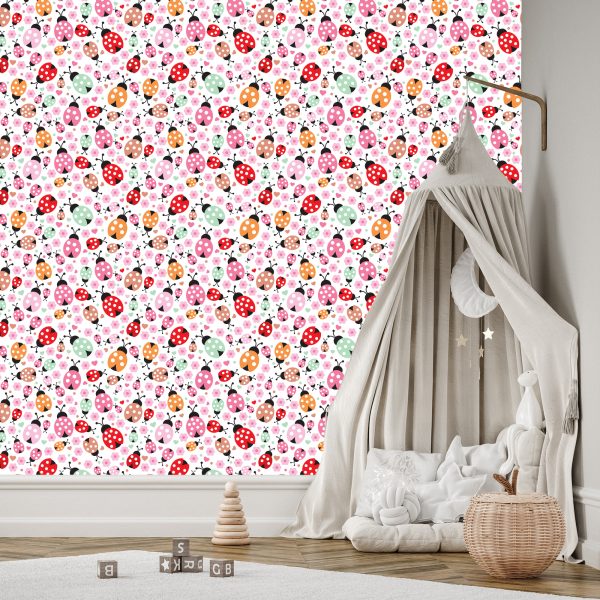 Behang Voor Meisje, Lieveheersbeestjes, Harten Bloemen - Afbeelding 3
