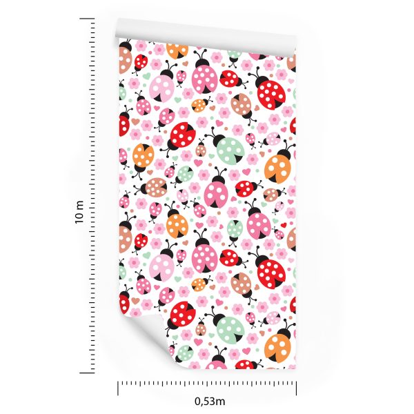 Behang Voor Meisje, Lieveheersbeestjes, Harten Bloemen - Afbeelding 8