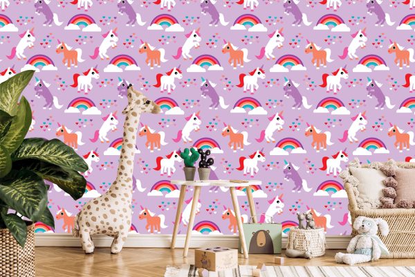 Behang Voor Kinderen Eenhoorns Regenboogharten - Afbeelding 5
