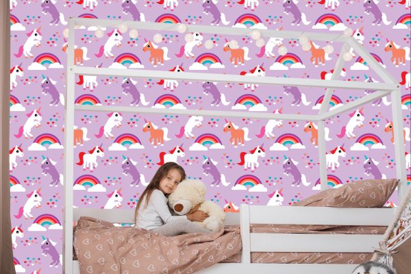 Behang Voor Kinderen Eenhoorns Regenboogharten - Afbeelding 7