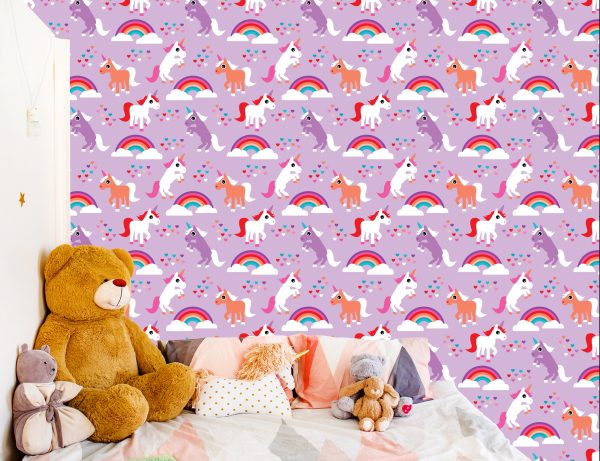 Behang Voor Kinderen Eenhoorns Regenboogharten - Afbeelding 6