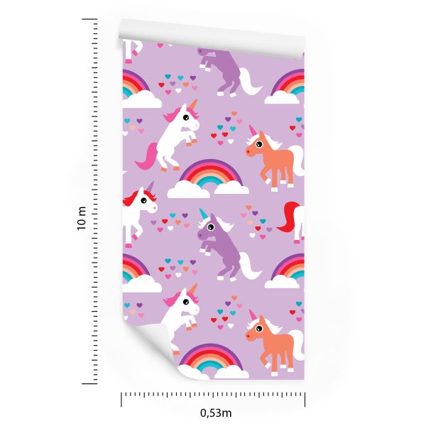 Behang Voor Kinderen Eenhoorns Regenboogharten - Afbeelding 8