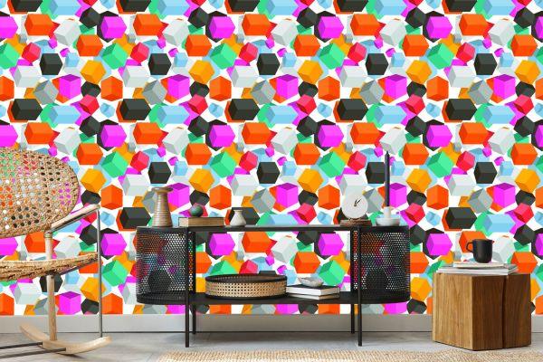 Behang Kleurrijke Kubussen - 3D-Effect - Afbeelding 5