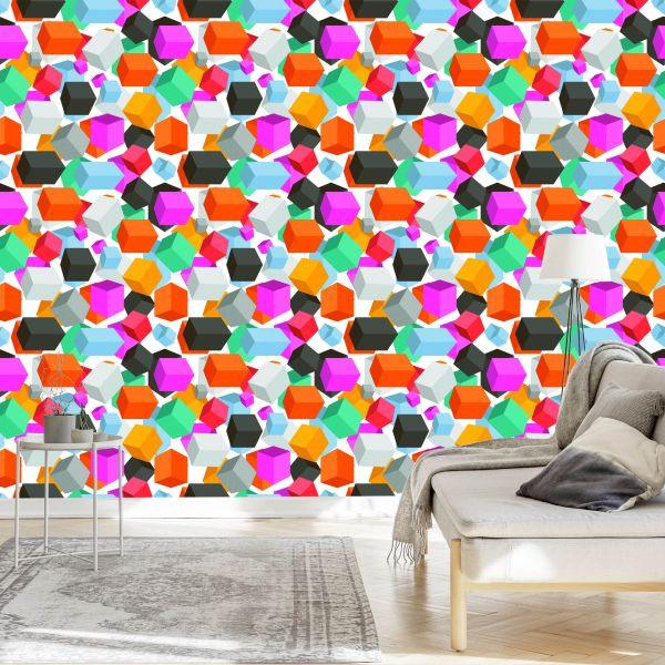 Behang Kleurrijke Kubussen - 3D-Effect - Afbeelding 3