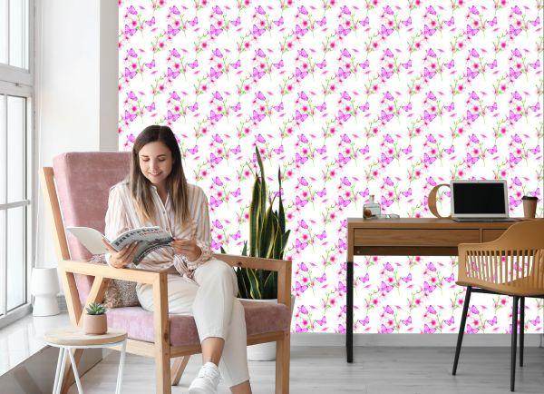 Behang De Natuur Bloeit Vlinders Voor De Kinderkamer - Afbeelding 7