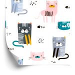 Behang Voor Kinderen - Kleurrijke Katten - Scandinavische Stijl