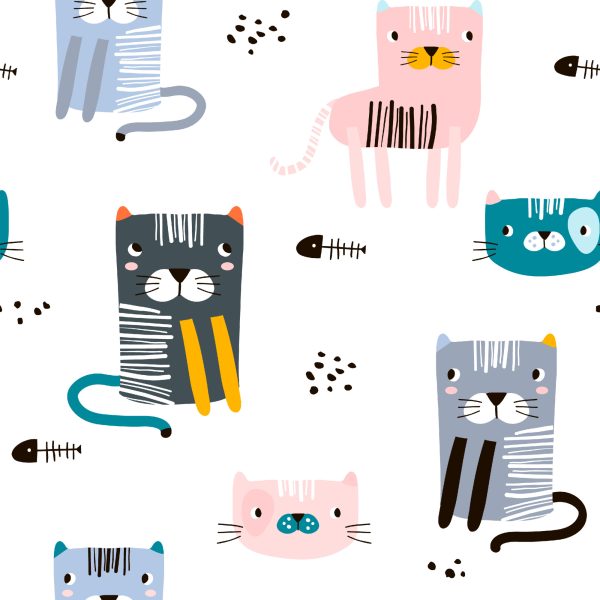 Behang Voor Kinderen - Kleurrijke Katten - Scandinavische Stijl - Afbeelding 2