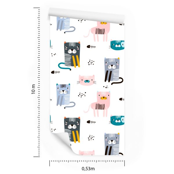 Behang Voor Kinderen - Kleurrijke Katten - Scandinavische Stijl - Afbeelding 8