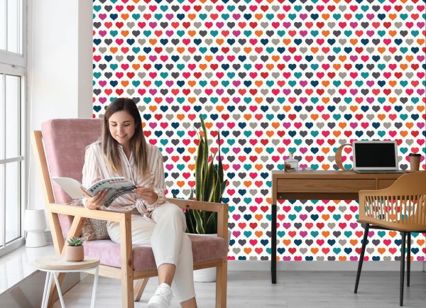 Behang Kleurrijke Harten In Retrostijl - Afbeelding 7