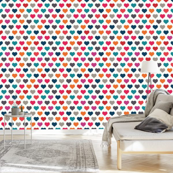 Behang Kleurrijke Harten In Retrostijl - Afbeelding 3