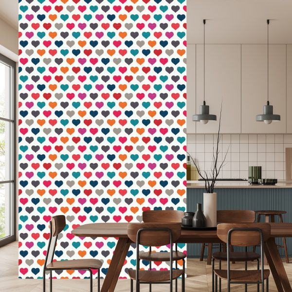 Behang Kleurrijke Harten In Retrostijl - Afbeelding 4