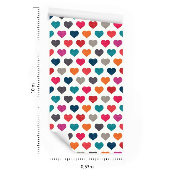 Behang Kleurrijke Harten In Retrostijl - Afbeelding 8