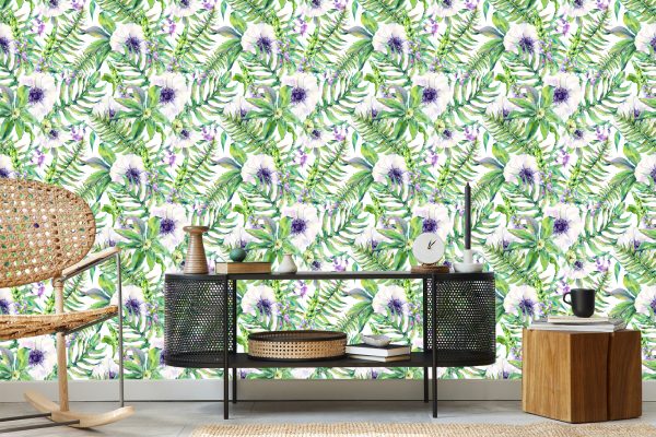 Behang Bladeren Bloemen - Afbeelding 5