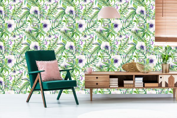 Behang Bladeren Bloemen - Afbeelding 6