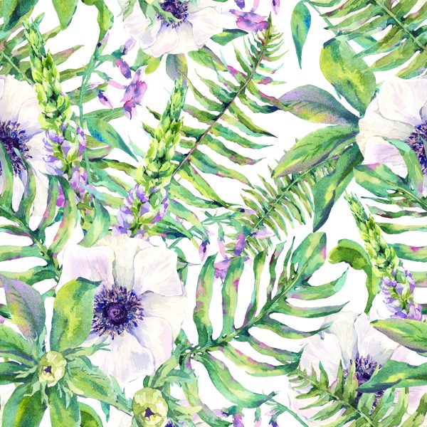 Behang Bladeren Bloemen - Afbeelding 2