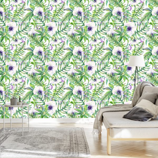 Behang Bladeren Bloemen - Afbeelding 3