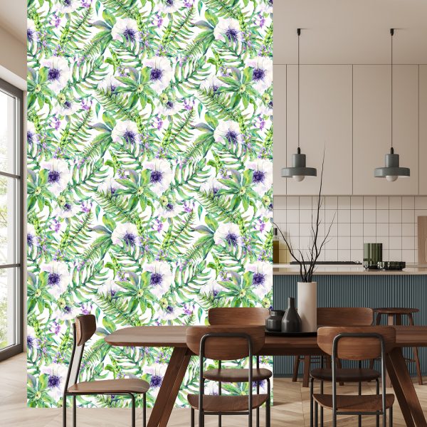Behang Bladeren Bloemen - Afbeelding 4