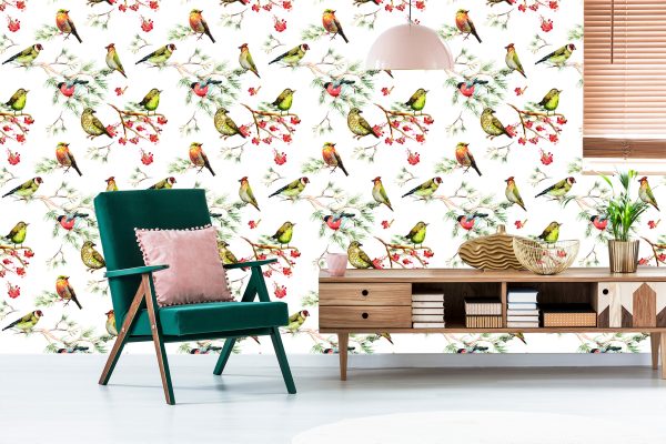 Behang Veelkleurige Vogels Op Takken - Afbeelding 6