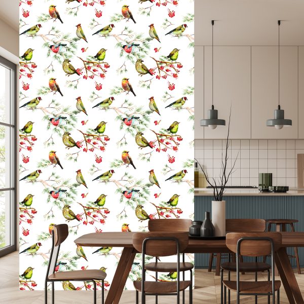 Behang Veelkleurige Vogels Op Takken - Afbeelding 4