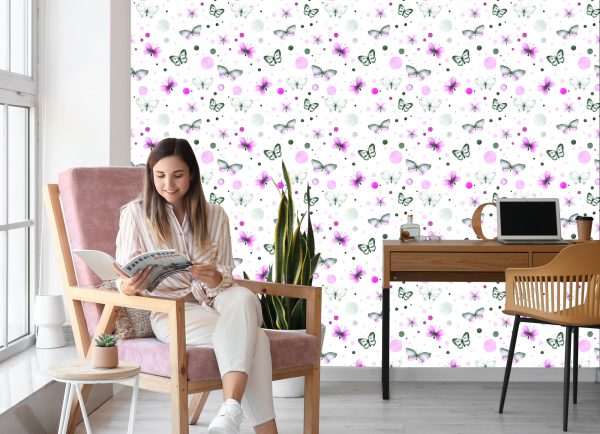 Behang Muur Voor Een Babykamer Vlinders - Stippen - Afbeelding 7