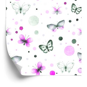 Behang Muur Voor Een Babykamer Vlinders - Stippen