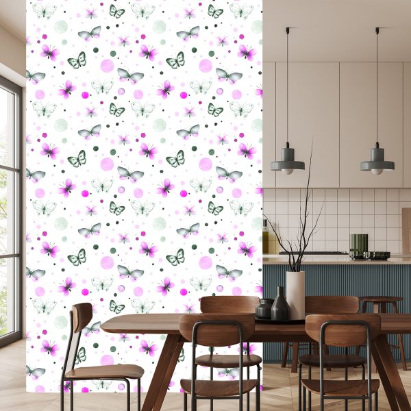 Behang Muur Voor Een Babykamer Vlinders - Stippen - Afbeelding 4