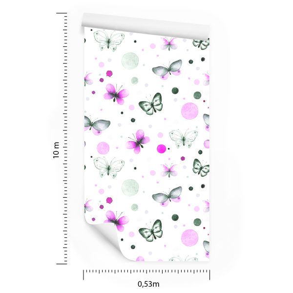 Behang Muur Voor Een Babykamer Vlinders - Stippen - Afbeelding 8