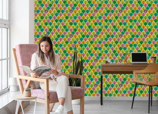 Behang Kleurrijke Bosbomen Voor De Kinderkamer - Afbeelding 7
