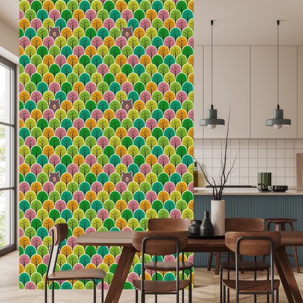 Behang Kleurrijke Bosbomen Voor De Kinderkamer - Afbeelding 4
