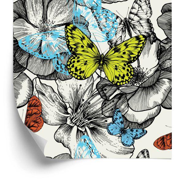 Behang Voor Kinderen - Vlinders Tussen Bloemen
