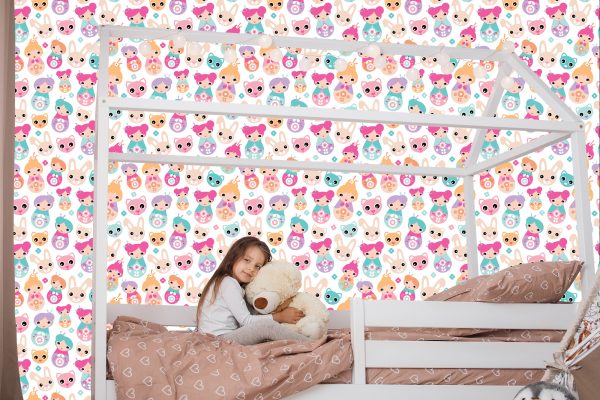 Behang Voor De Kamer Van Babymeisjes, Dieren, Bloemen - Afbeelding 7