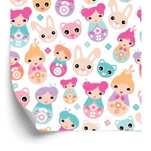 Behang Voor De Kamer Van Babymeisjes, Dieren, Bloemen