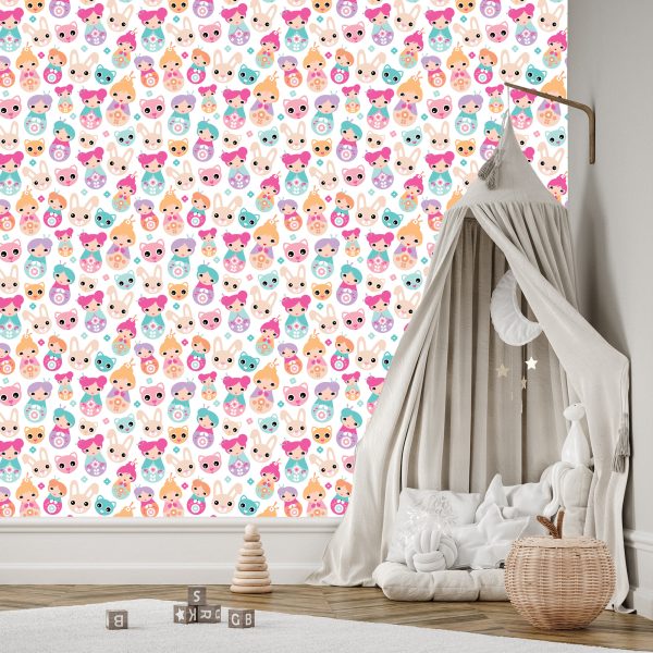 Behang Voor De Kamer Van Babymeisjes, Dieren, Bloemen - Afbeelding 3
