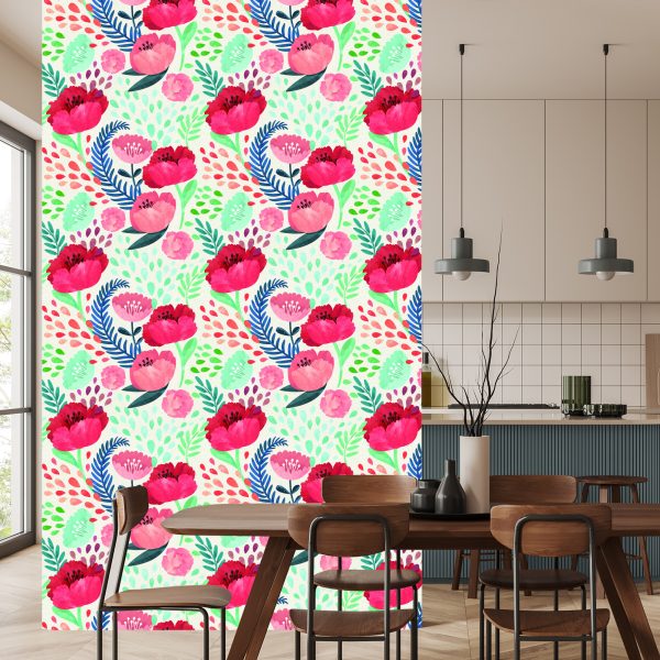 Behang Retro Klaprozen Tussen Groen - Afbeelding 4