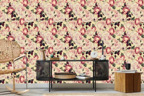 Behang Bloemenrozen In Vintage Aquarelstijl - Afbeelding 5