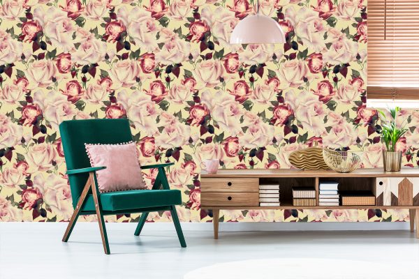 Behang Bloemenrozen In Vintage Aquarelstijl - Afbeelding 6